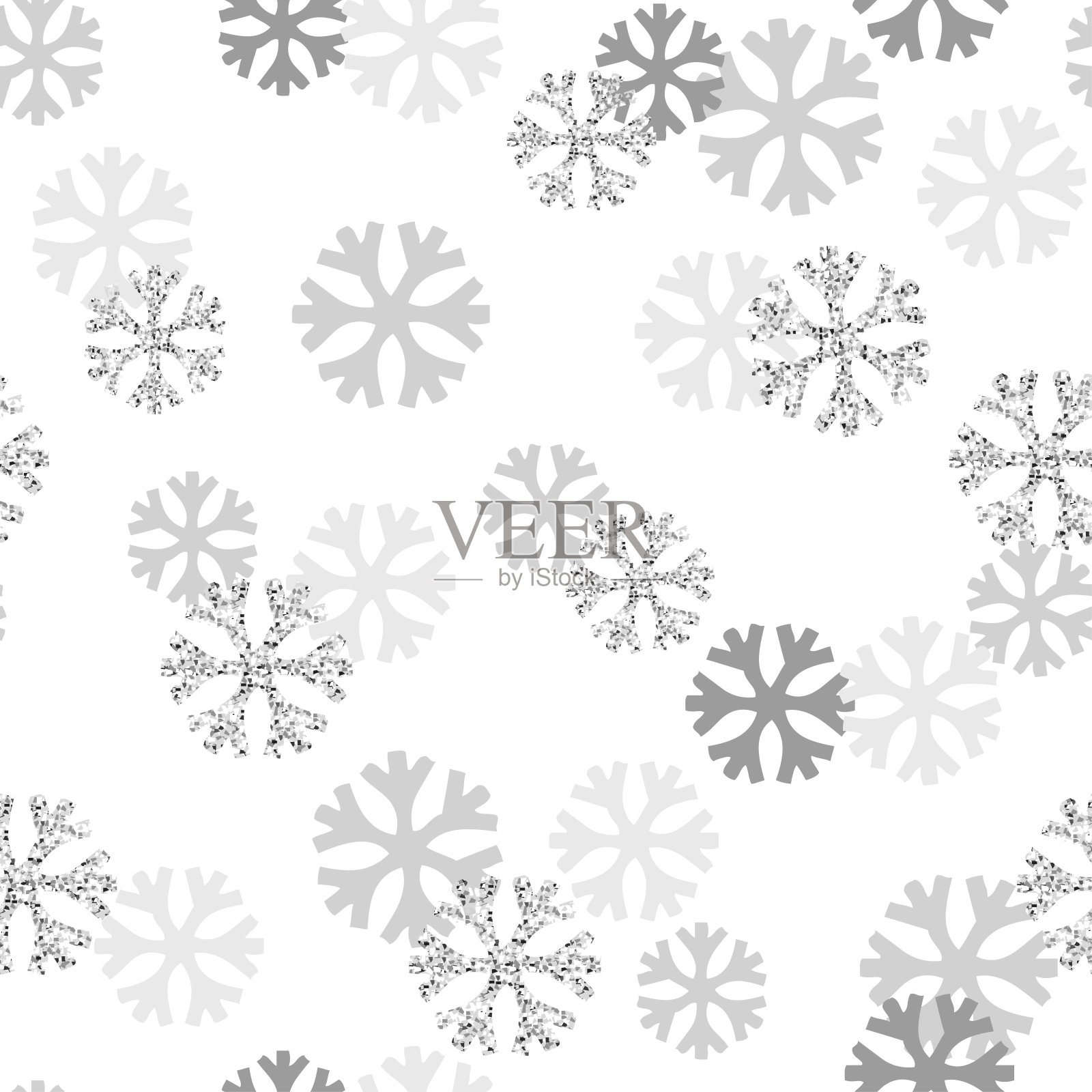 无缝圣诞节日图案背景与单色闪光雪花插画图片素材