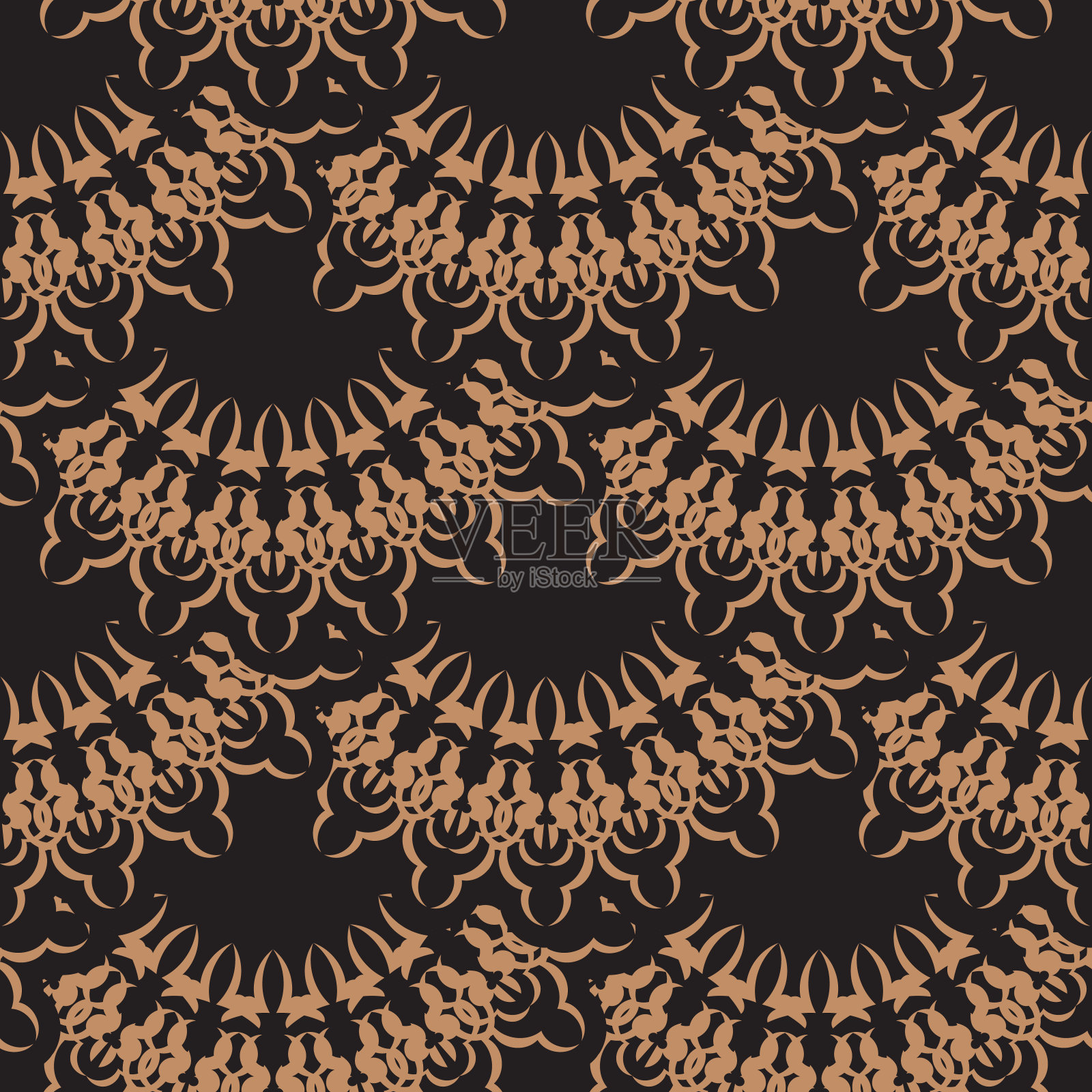 黑橙色无缝图案与复古饰品。适用于服装、纺织品、背景和印花。矢量插图。插画图片素材