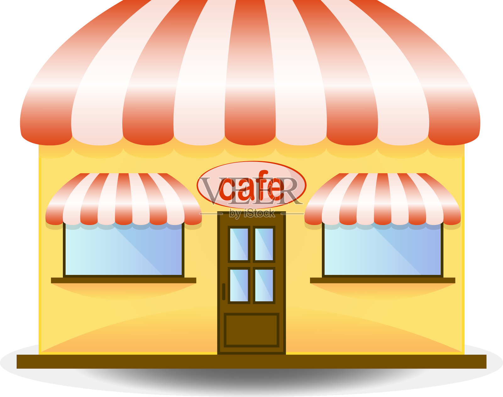 咖啡馆橱窗面对建筑与招牌字母插画图片素材