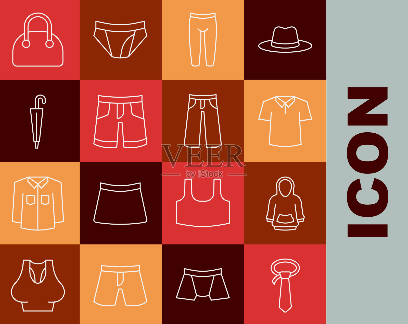 设置线领带连帽衫衬衫打底裤短或图标素材