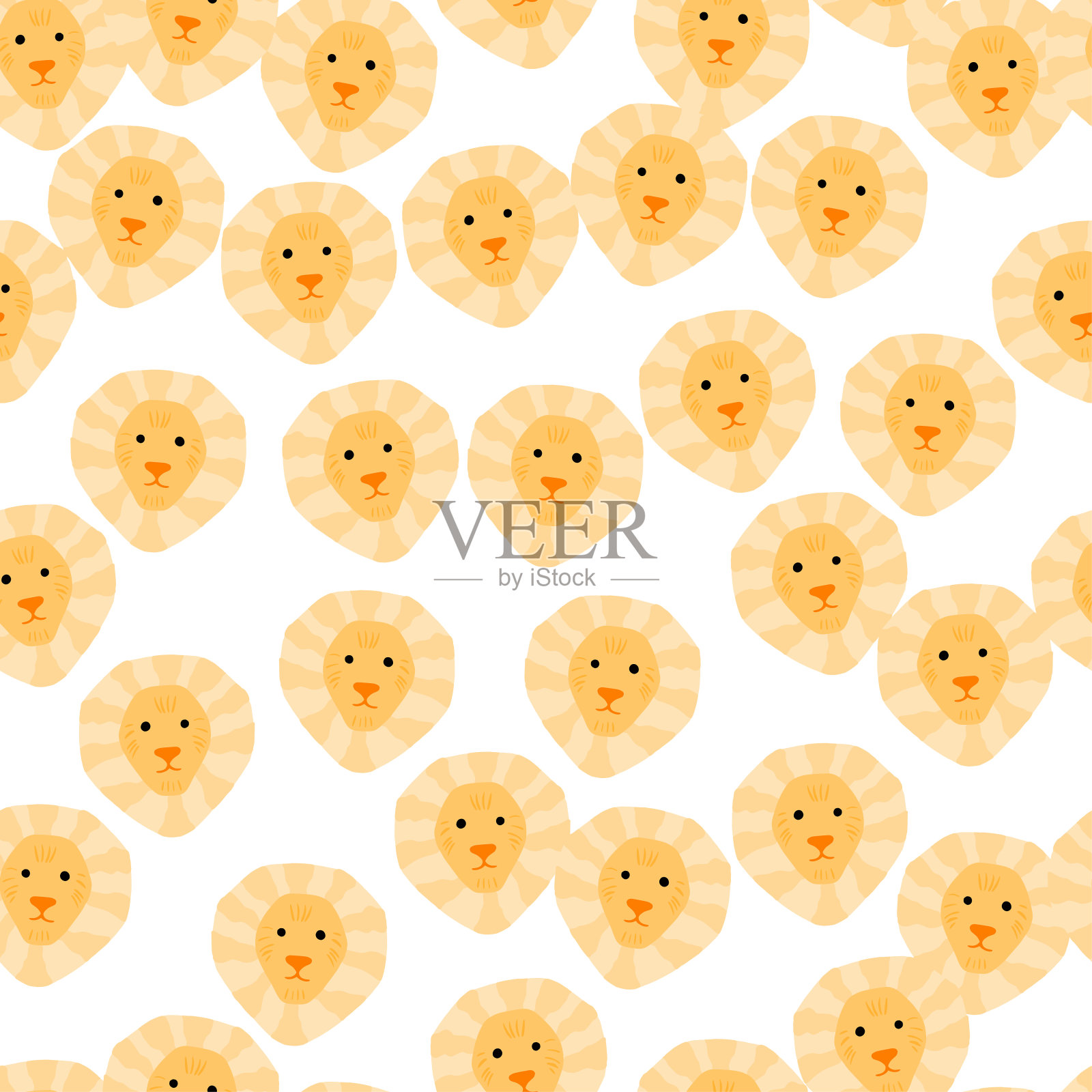 狮子图案无缝的写意风格。彩色背景上的头掠食者。矢量插图的纺织品。插画图片素材