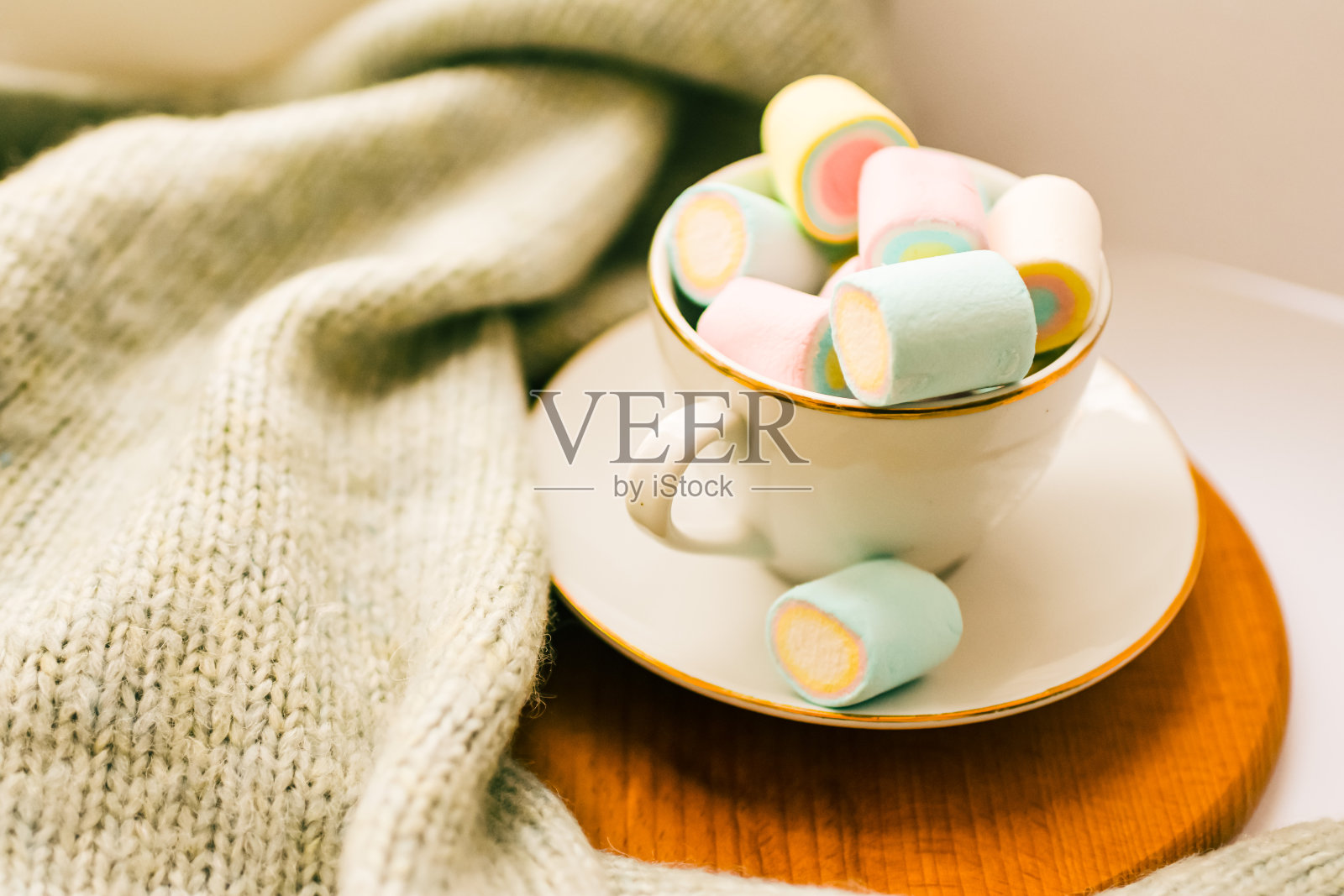 杯与糖果棉花糖舒适的背景照片摄影图片