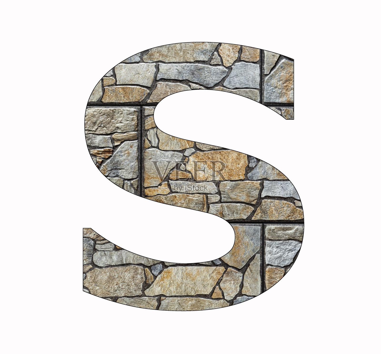 质朴的石头字母S -黑色背景照片摄影图片