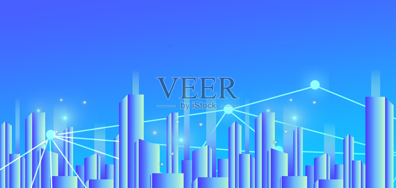 蓝色科技城市建筑背景插画图片素材