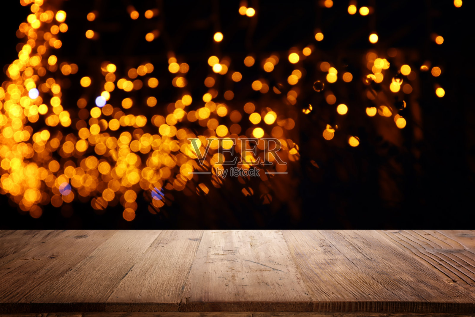 背景图像木桌在抽象的餐厅前模糊的灯光照片摄影图片