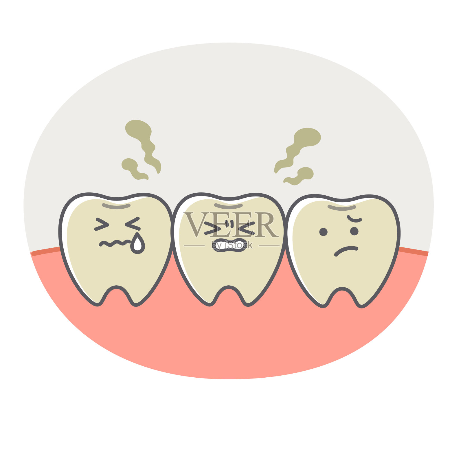 简单和可爱的插图牙齿和牙龈遭受黄色插画图片素材