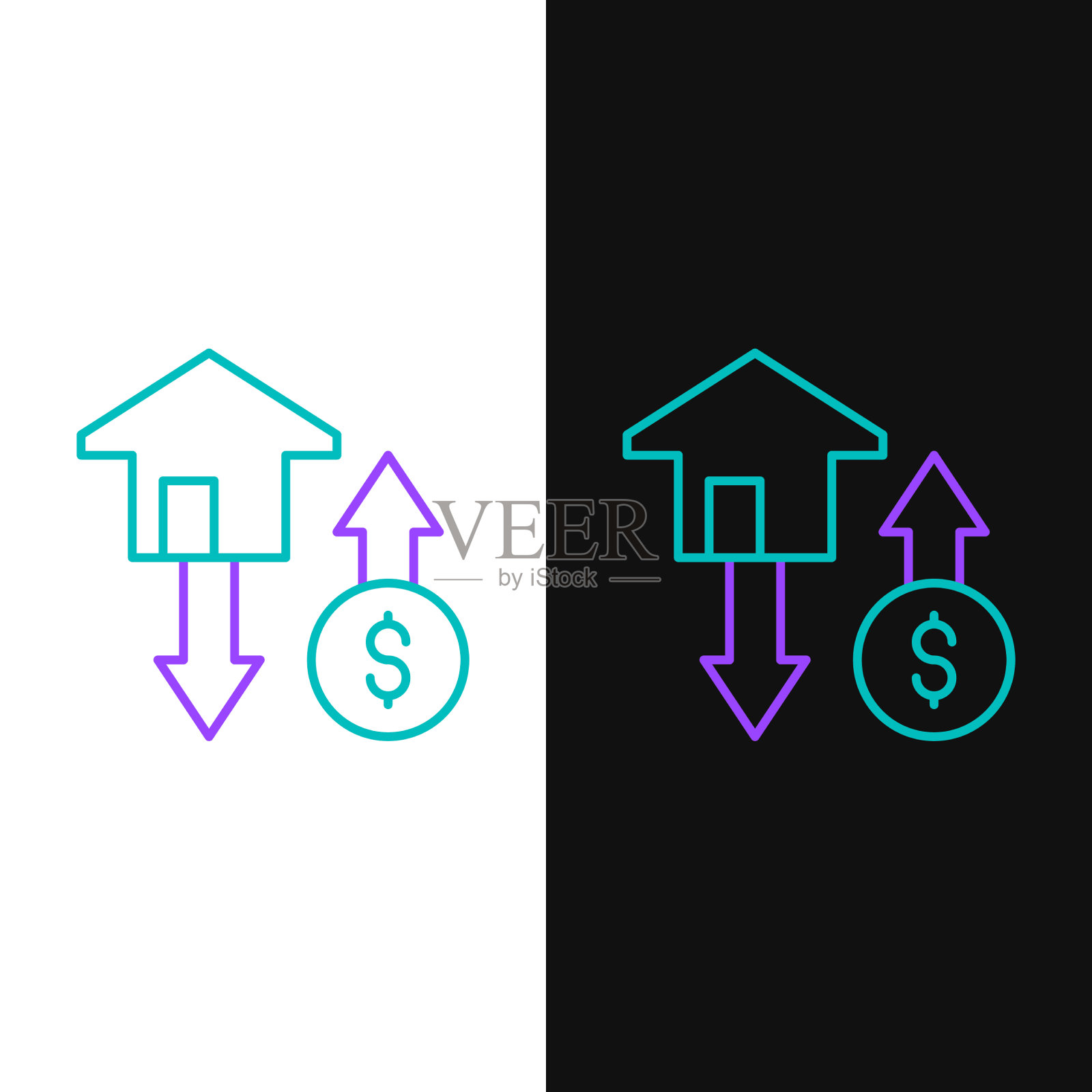 行屋与美元符号图标孤立上图标素材