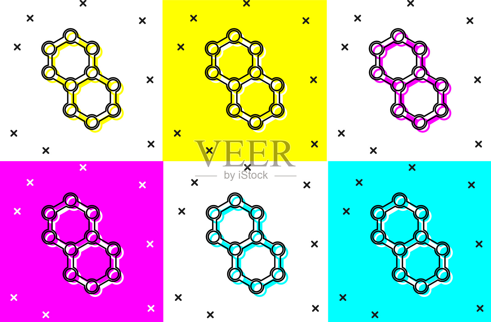 设置分子图标孤立的颜色背景图标素材