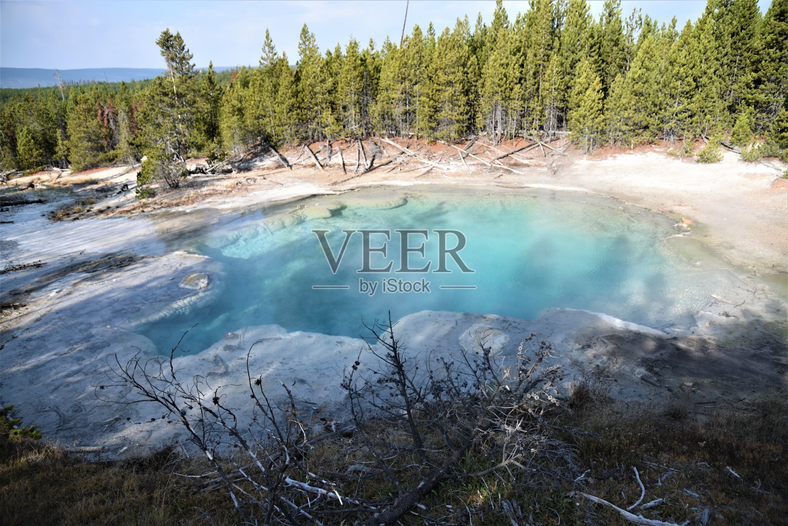 诺里斯间歇泉盆地的蓝色水池照片摄影图片