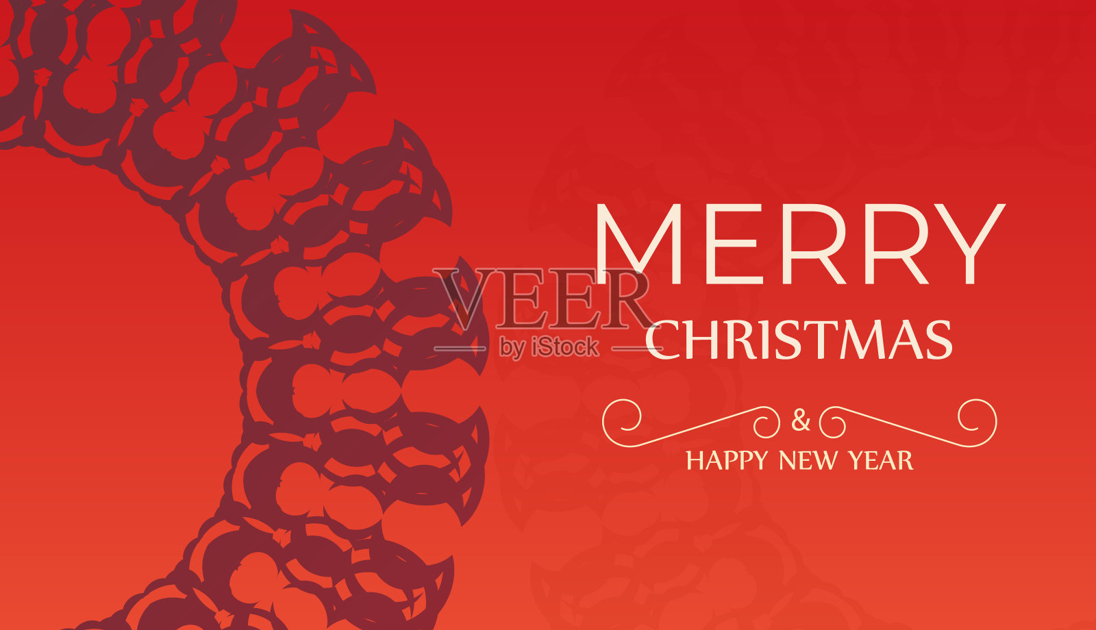 圣诞快乐，新年快乐，红色问候传单模板与冬天勃艮第装饰插画图片素材