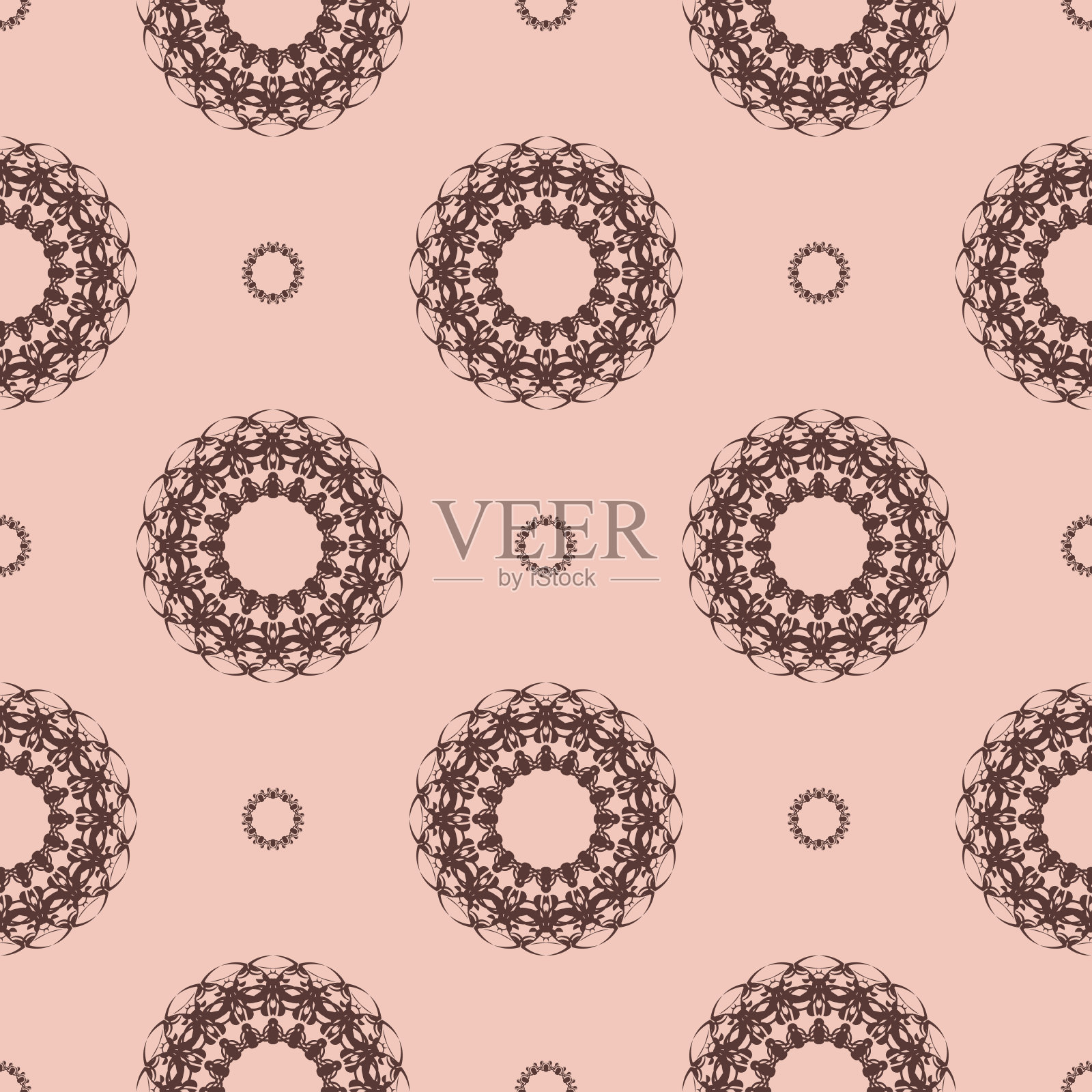 粉色复古无缝纹理，点缀。设计元素。装饰的背景。精美的花卉墙纸装饰。粉红色背景上的传统装饰。插画图片素材