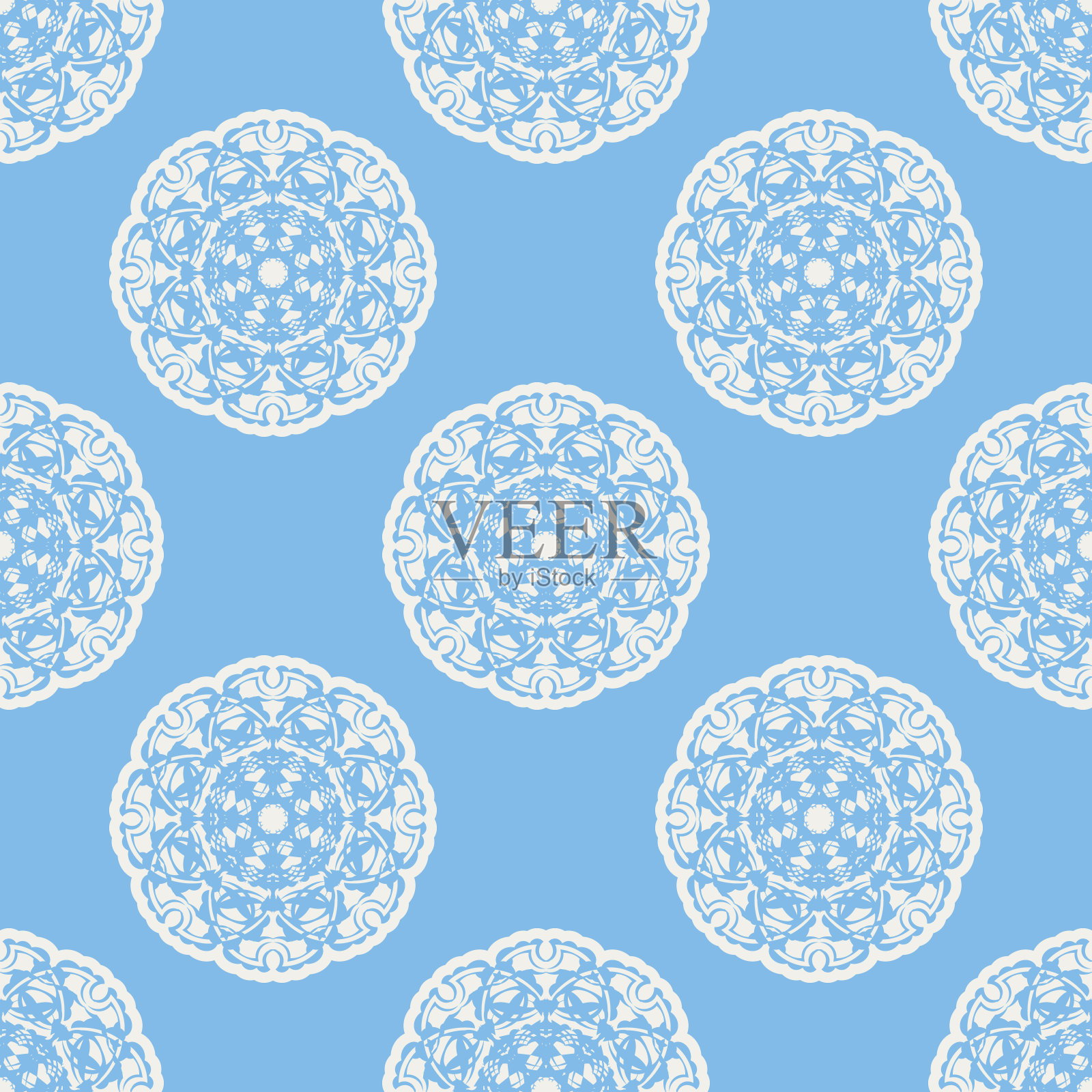 四叶草几何无缝图案，背景，矢量插图在薄荷蓝，软绿松石颜色和白色。插画图片素材