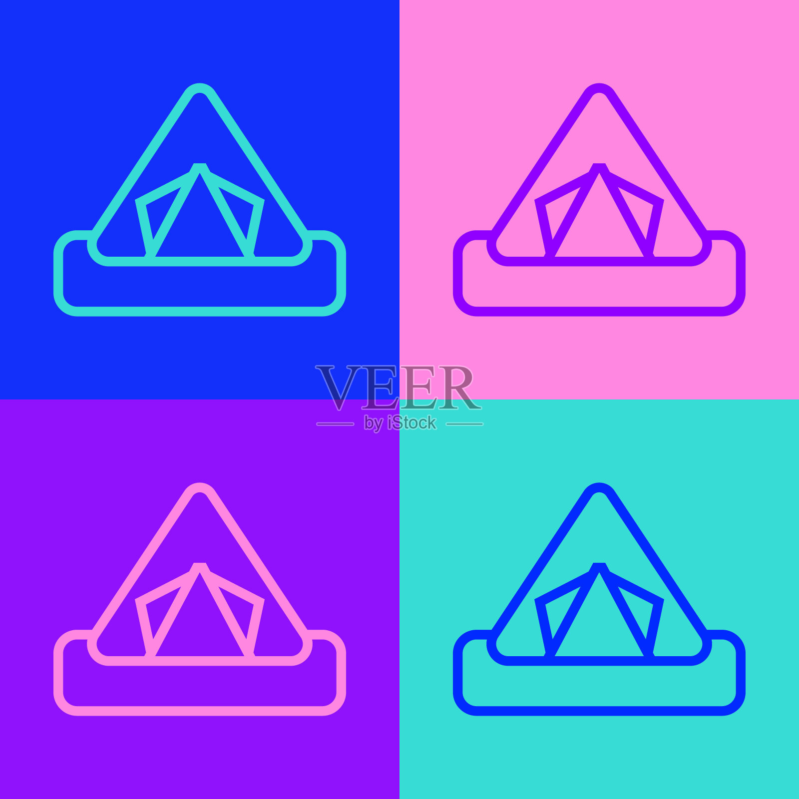 流行艺术线旅游帐篷图标孤立的颜色背景。露营的象征。向量插画图片素材