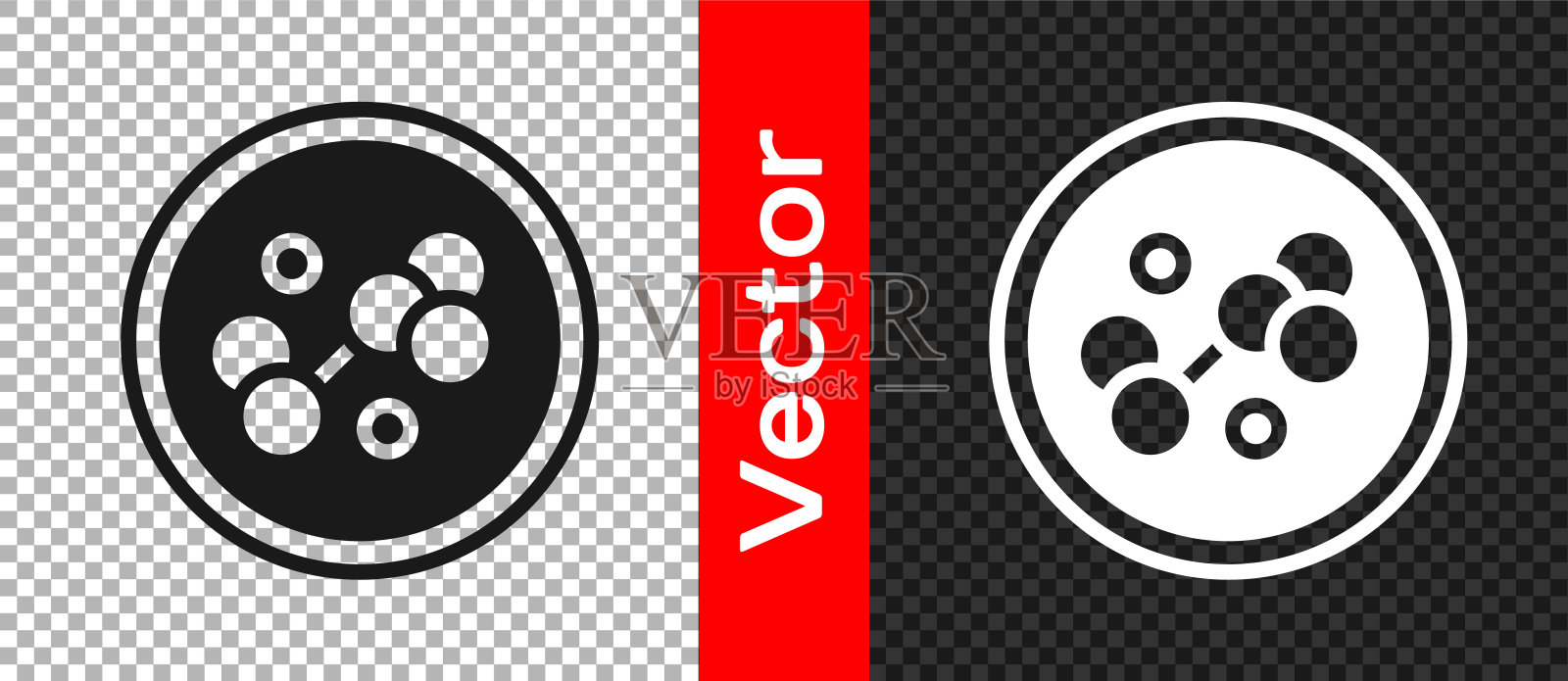 黑色分子图标孤立在透明的背景。化学分子结构，科学教师创新教育海报。向量图标素材