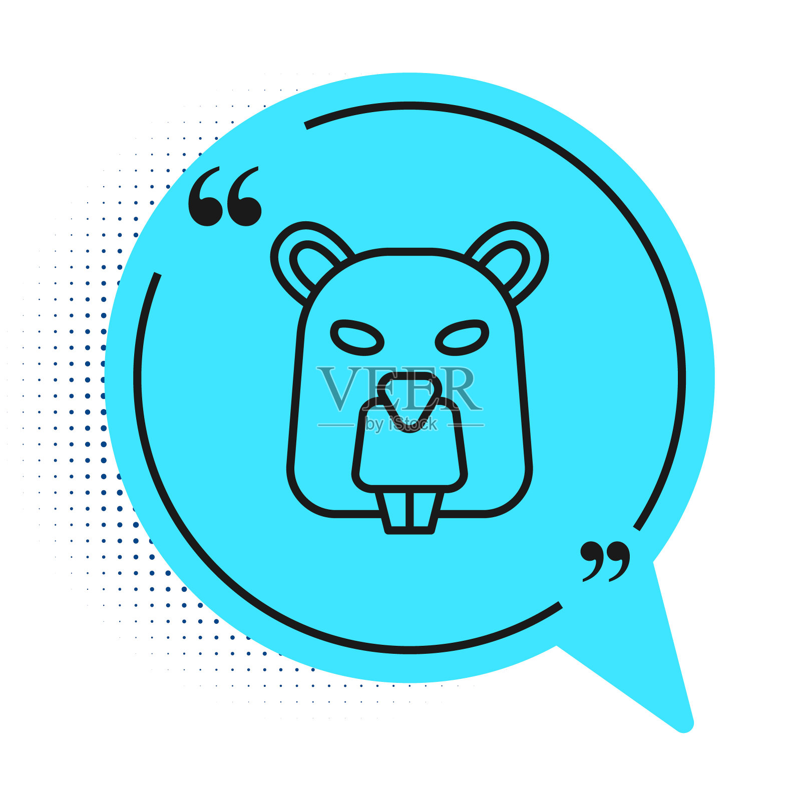 黑线海狸动物图标孤立在白色背景上。蓝色的语音泡泡符号。向量插画图片素材