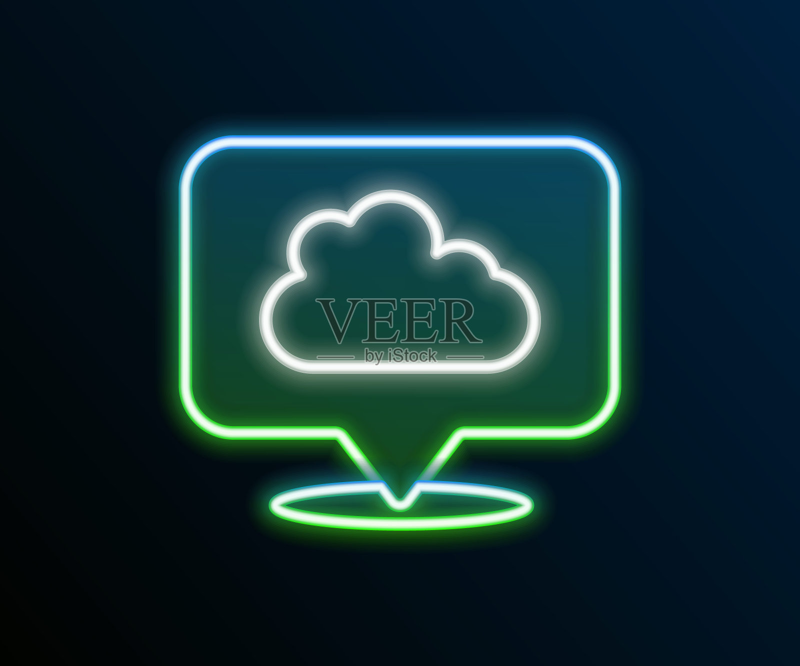 发光霓虹灯线位置云图标孤立在黑色背景。色彩斑斓的轮廓的概念。向量插画图片素材