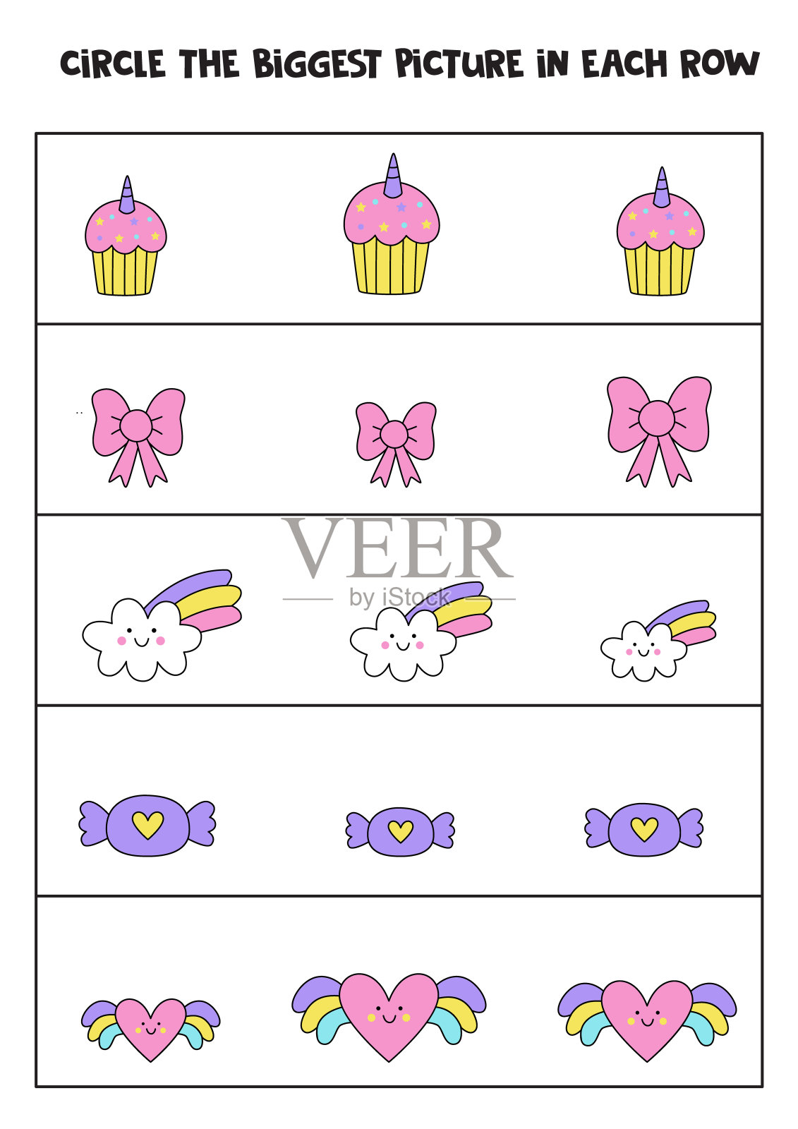 找出每一行中最大的可爱图片。插画图片素材