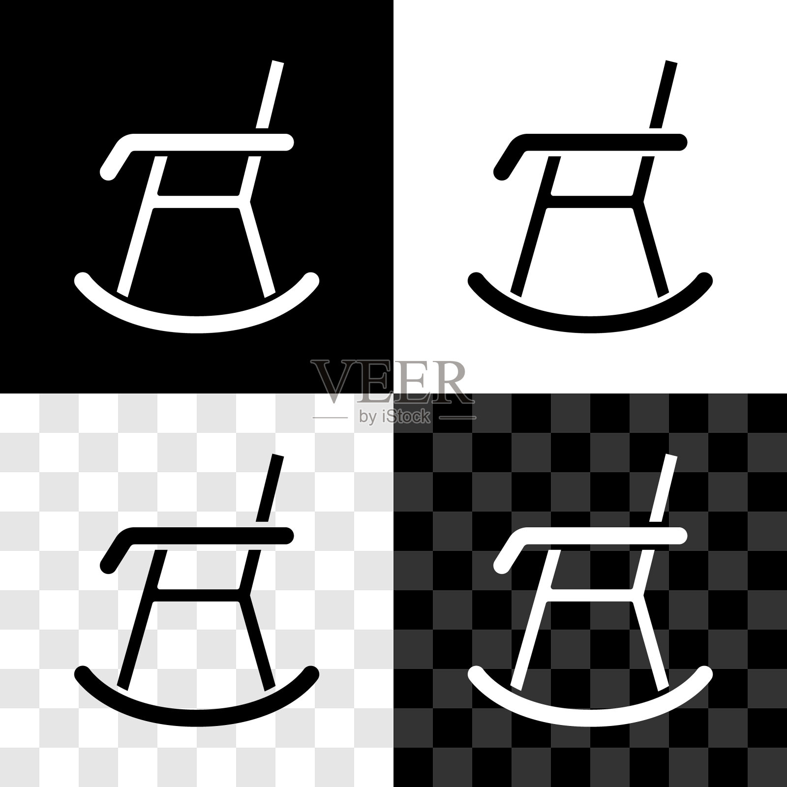 设置扶手椅图标孤立在黑白，透明的背景。向量插画图片素材