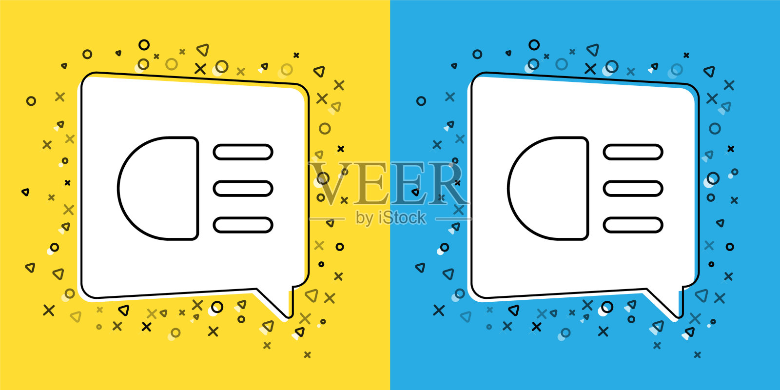 设置线远光灯图标孤立在黄色和蓝色背景。汽车大灯。向量图标素材