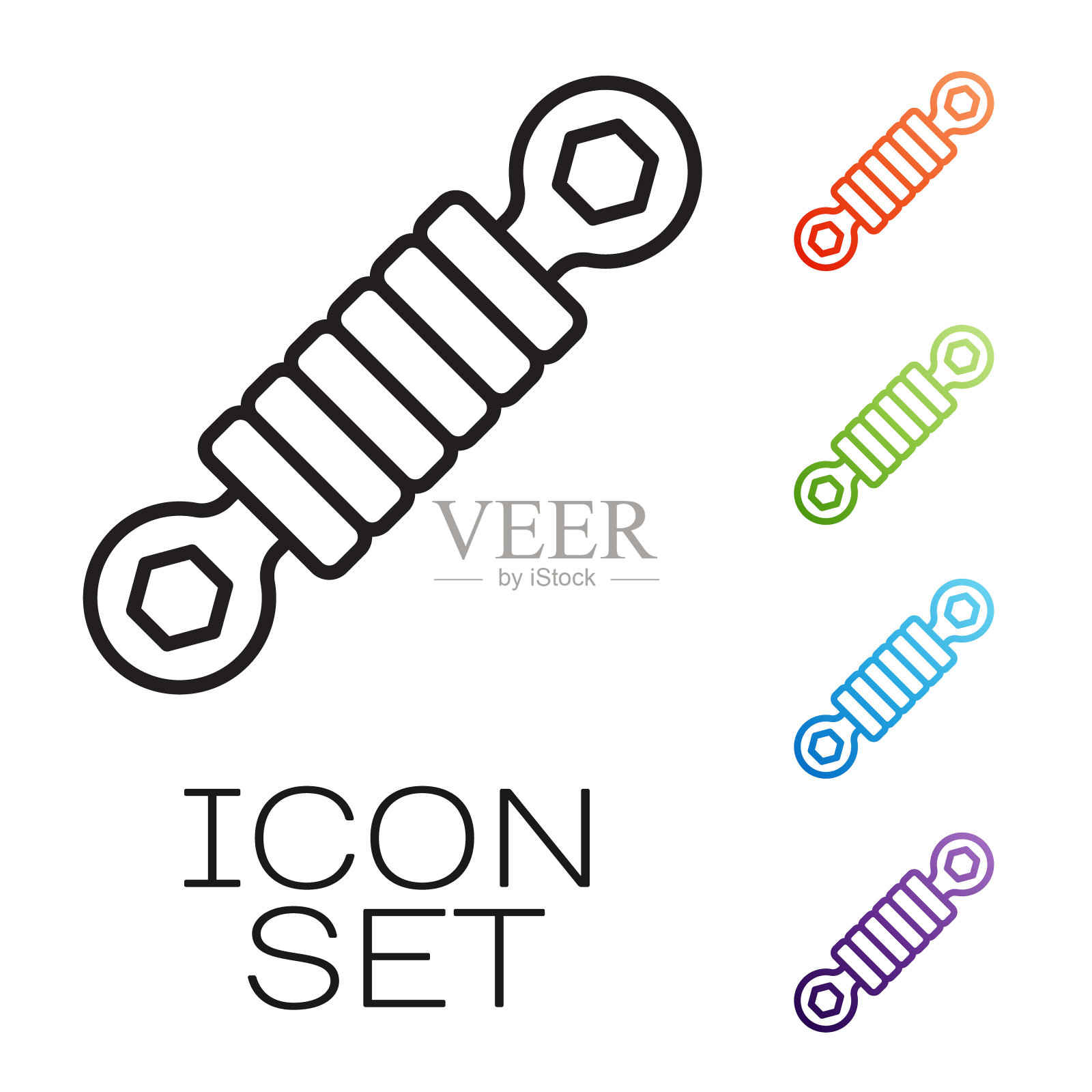 黑线减震器图标孤立在白色背景上。设置图标丰富多彩。向量图标素材