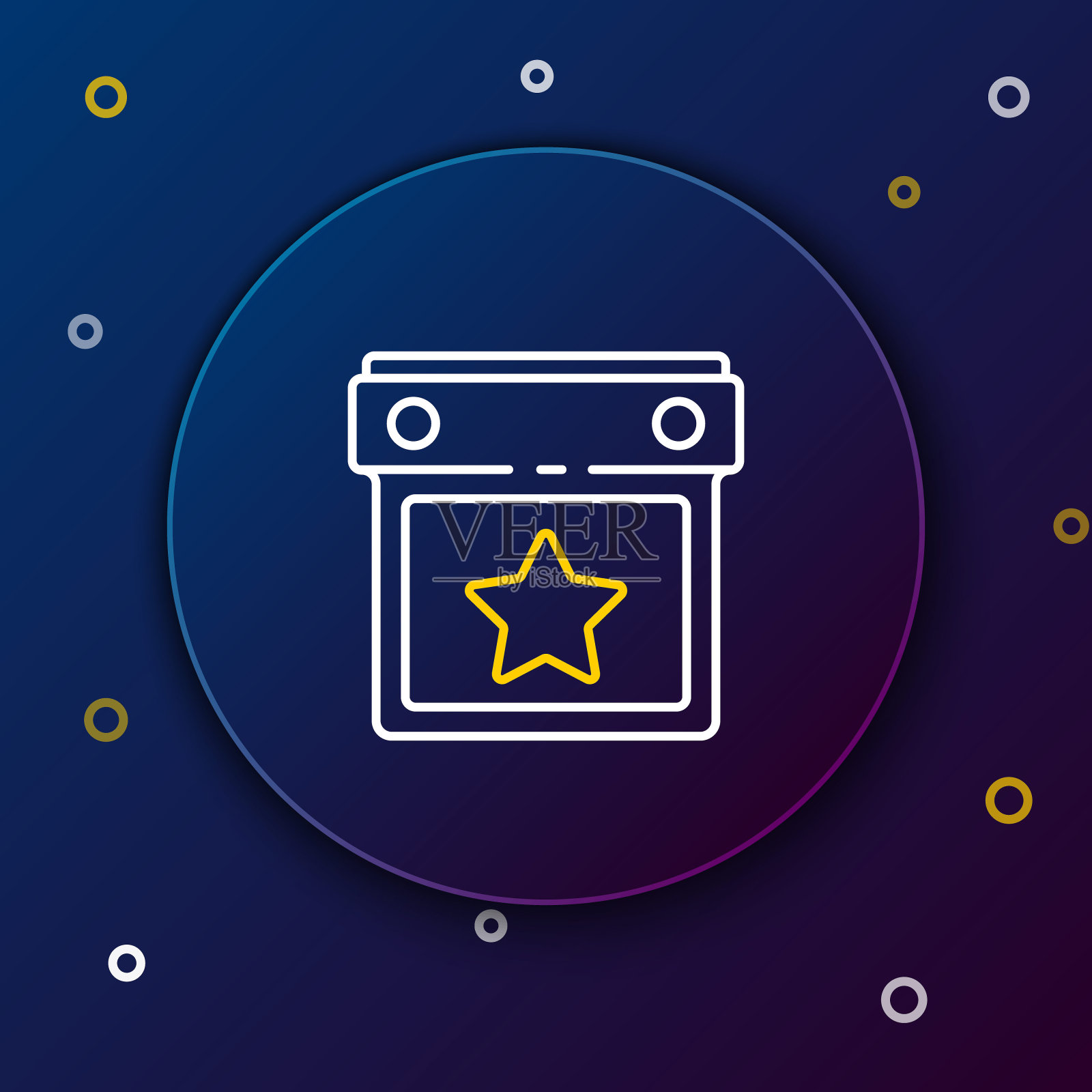 线日历派对图标孤立在蓝色背景上。事件提醒标志。色彩斑斓的轮廓的概念。向量图标素材