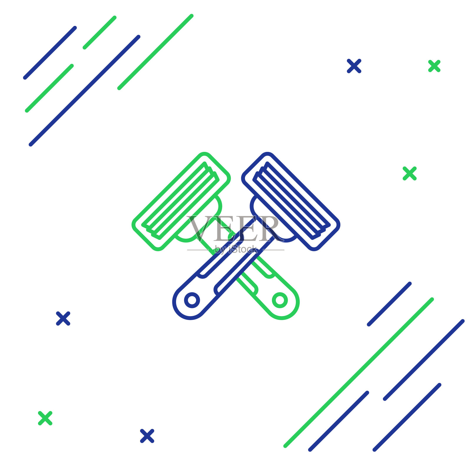 蓝色和绿色线交叉剃须刀图标孤立在白色背景。色彩斑斓的轮廓的概念。矢量图插画图片素材