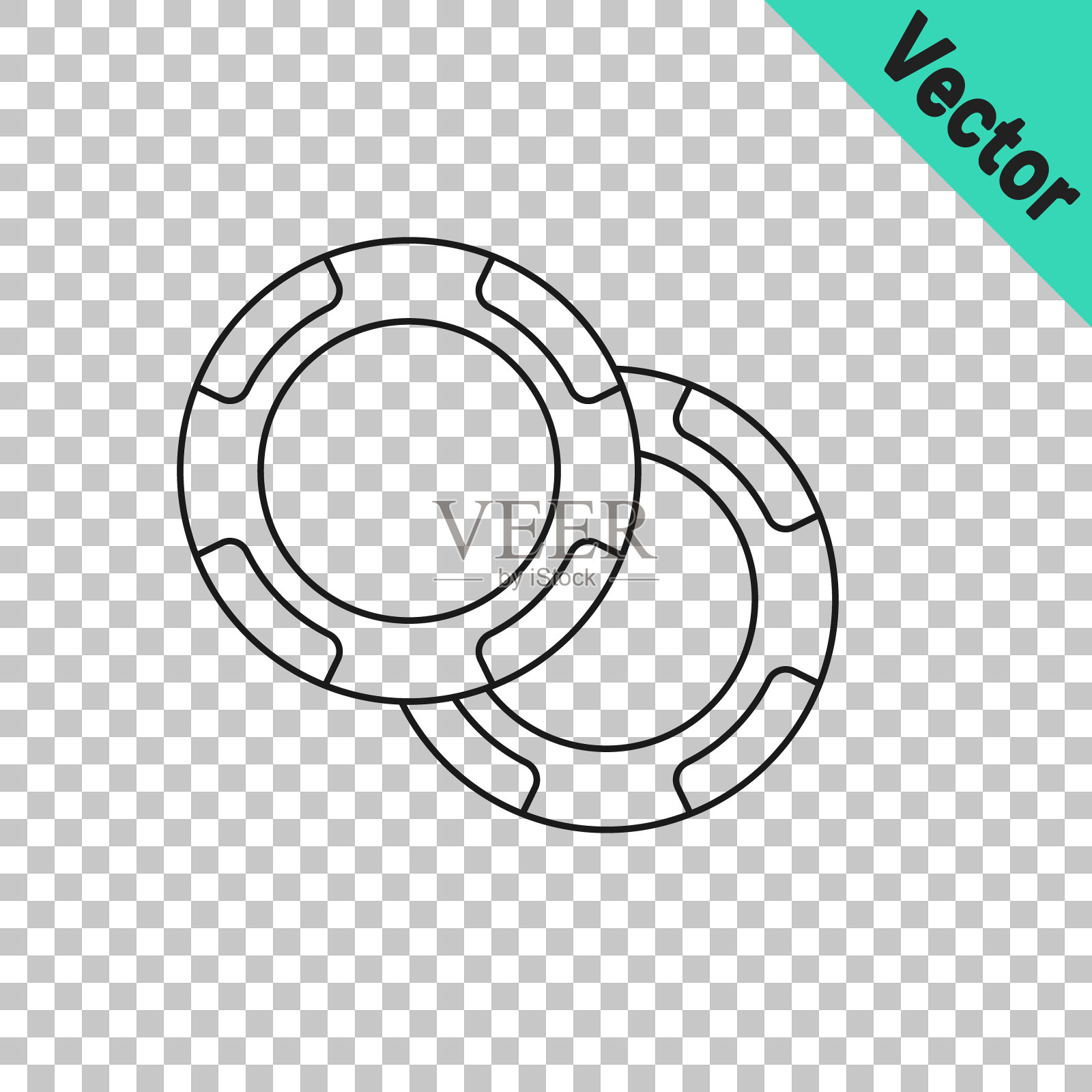 黑线赌场筹码图标孤立在透明的背景。赌场赌博。向量插画图片素材