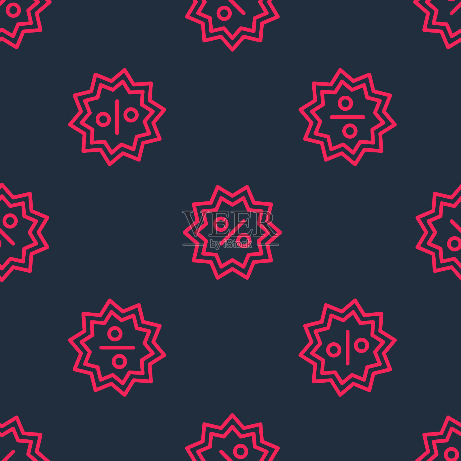 红线折扣百分比标签图标孤立无缝模式上的黑色背景。购物标记符号。特别优惠的迹象。折扣券的象征。向量插画图片素材