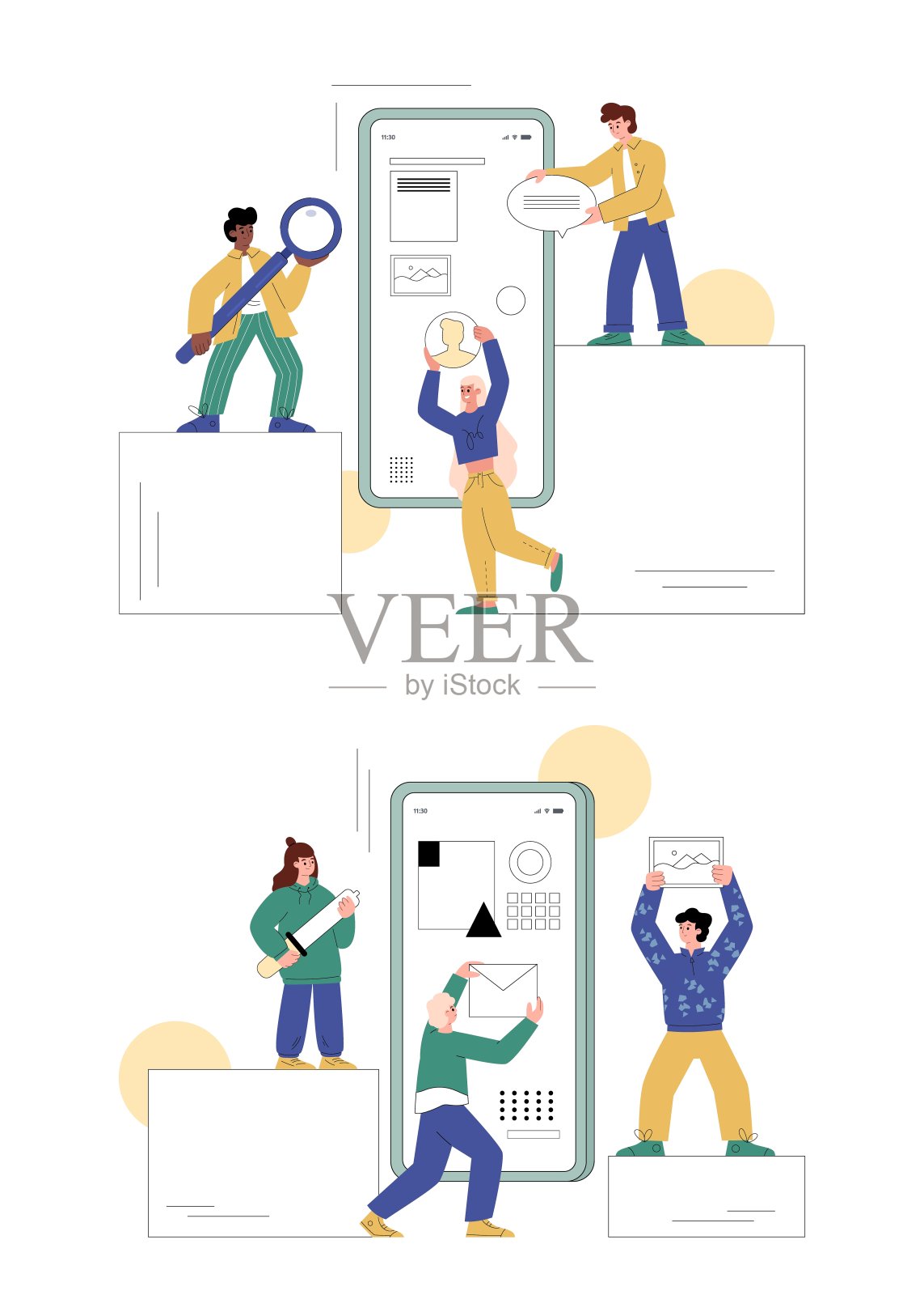 UI UX设计师创建界面线框，平面矢量插图孤立。插画图片素材