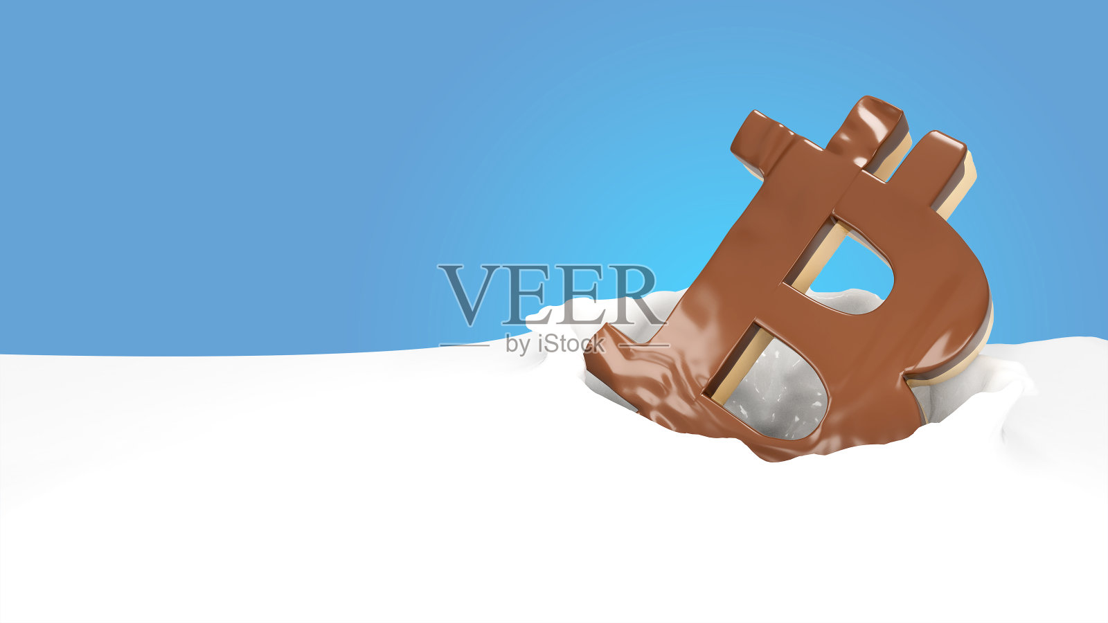 3D渲染插图比特币加密货币巧克力蛋糕甜甜圈成牛奶照片摄影图片