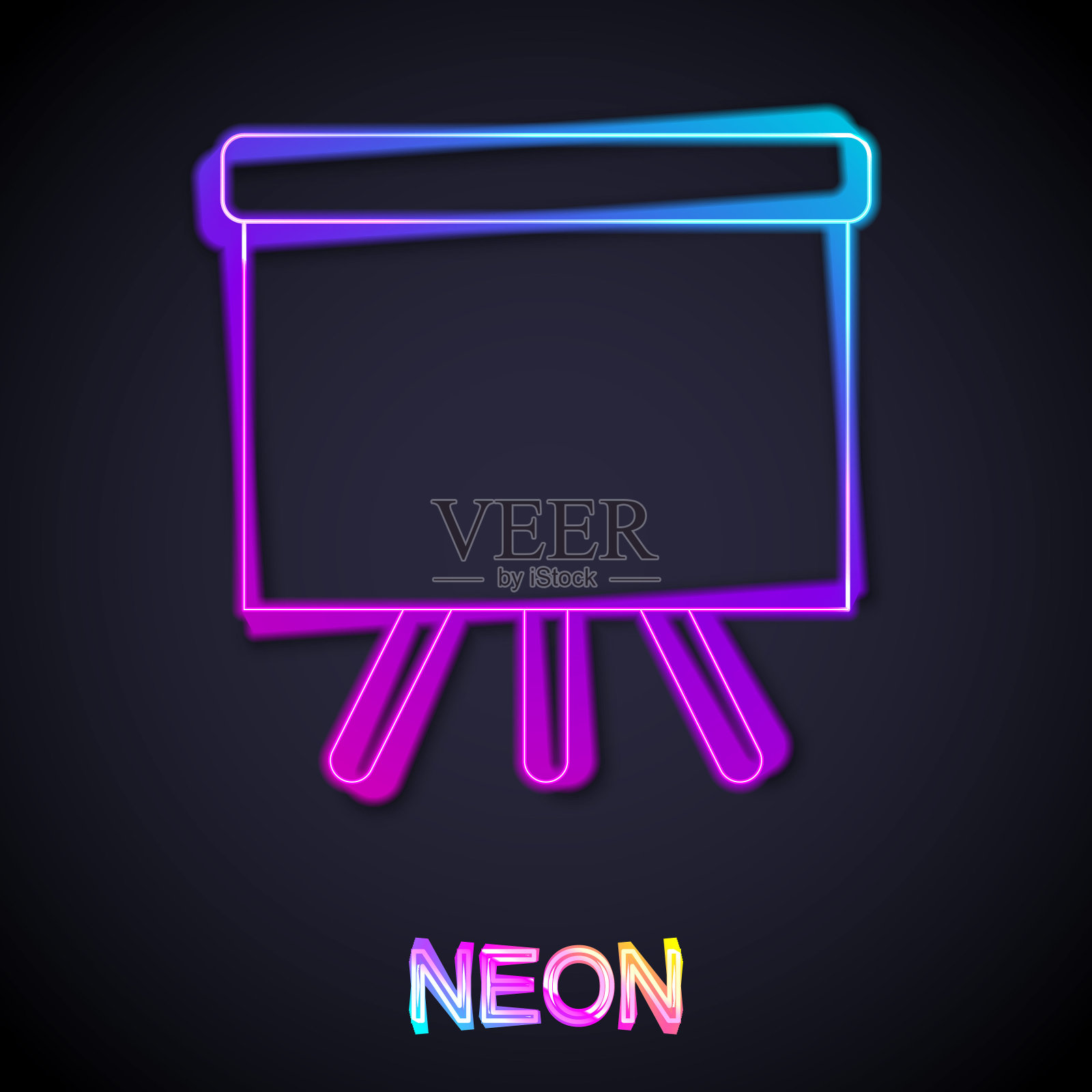 发光的霓虹灯线粉笔图标孤立在黑色背景。学校的黑板上的迹象。向量插画图片素材