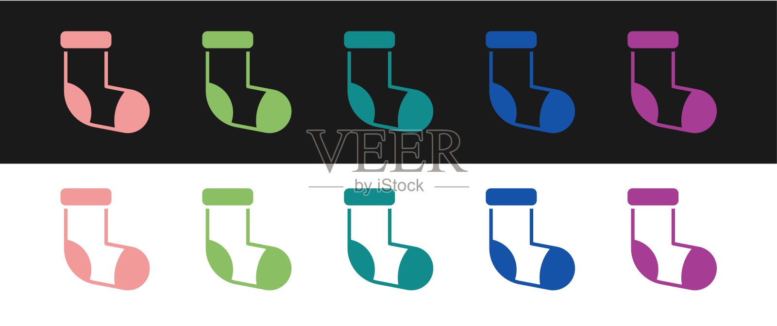 圣诞长袜图标，黑白背景矢量素材插画图片素材