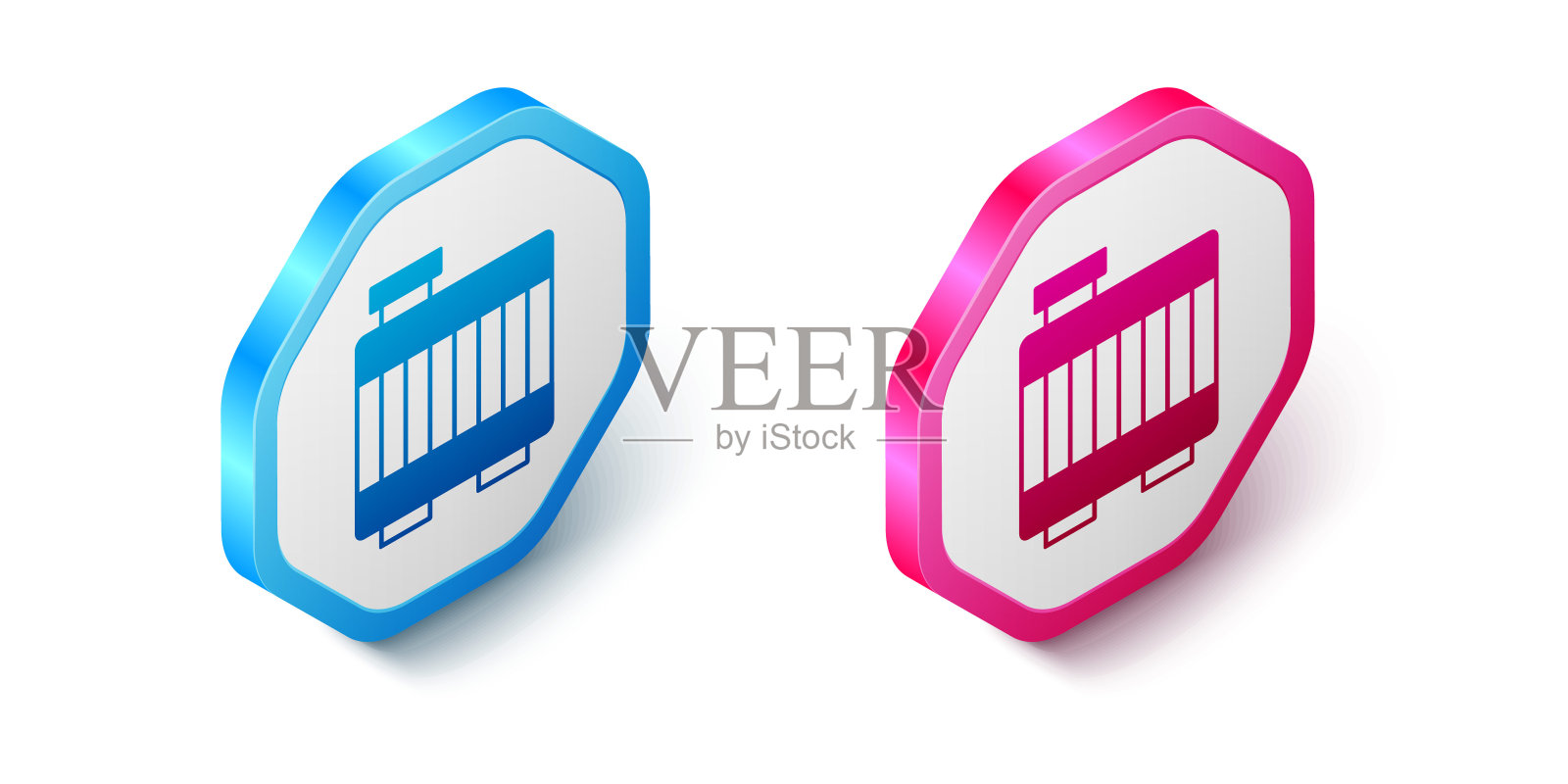 等距汽车散热器冷却系统图标孤立在白色背景上。六角按钮。向量图标素材
