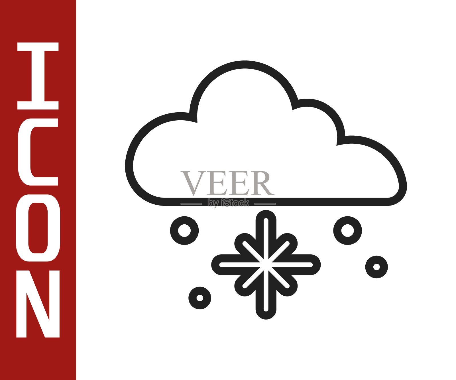 黑色线云与雪图标孤立在白色背景上。云与雪花。单一的天气图标。下雪的迹象。向量插画图片素材