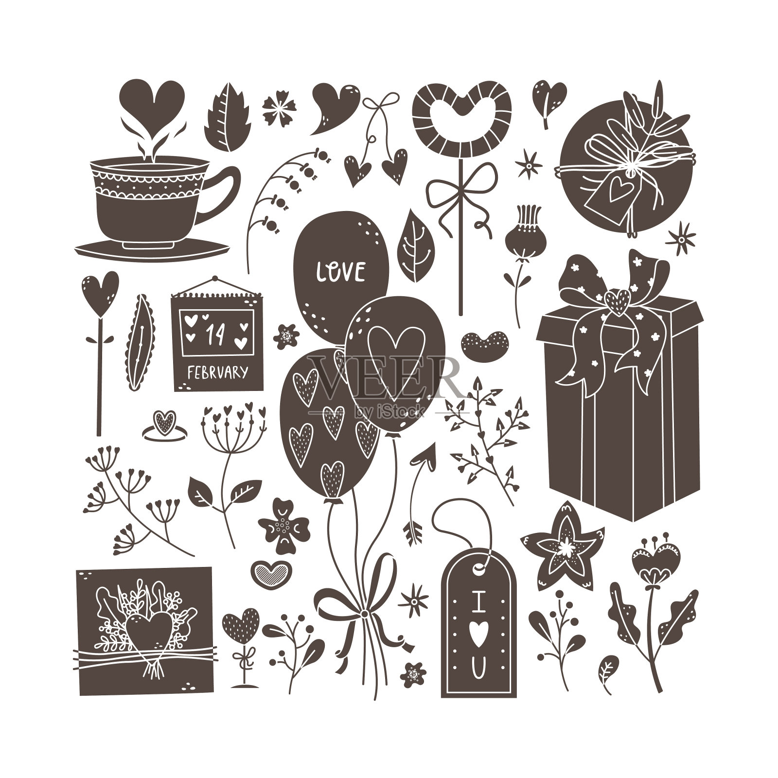 情人节花卉礼品简约风格矢量素材插画图片素材