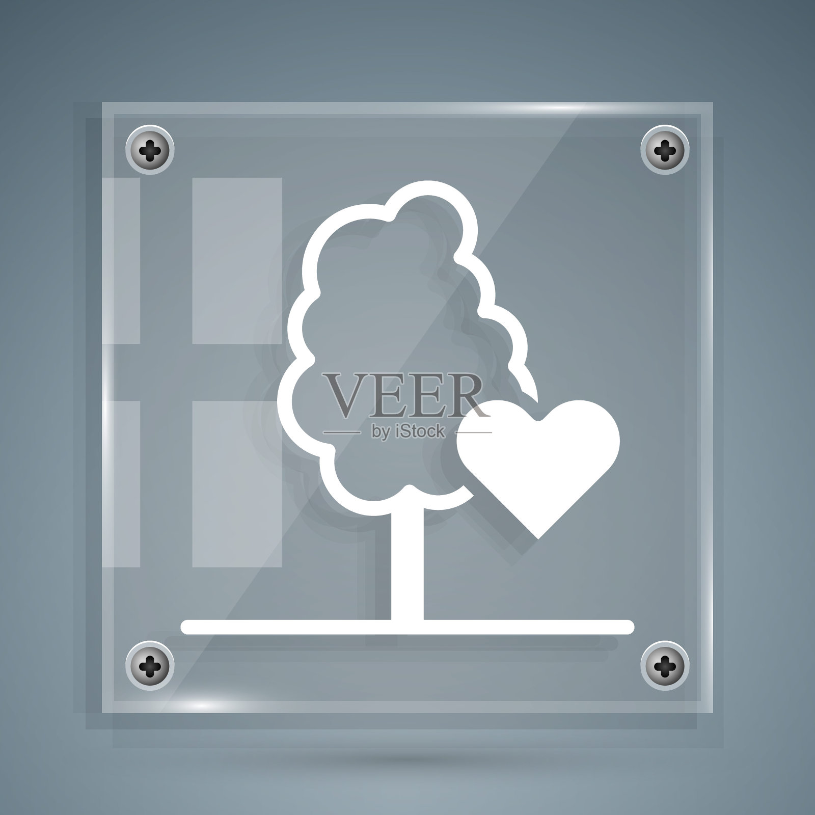 白色志愿者队种植树木图标孤立在灰色背景上。代表生态保护，保护花草树木。方形玻璃面板。向量插画图片素材