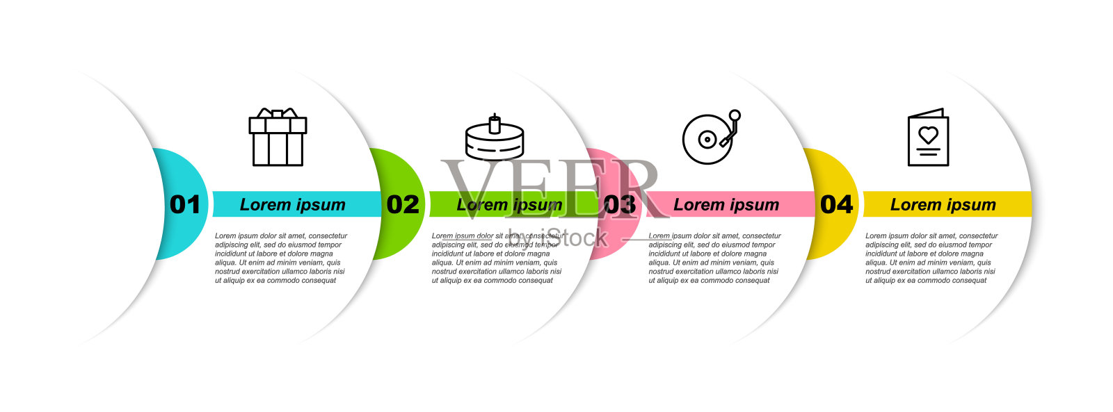 集礼盒、蜡烛蛋糕、唱片、明信片爱心于一体。业务信息模板。向量设计模板素材