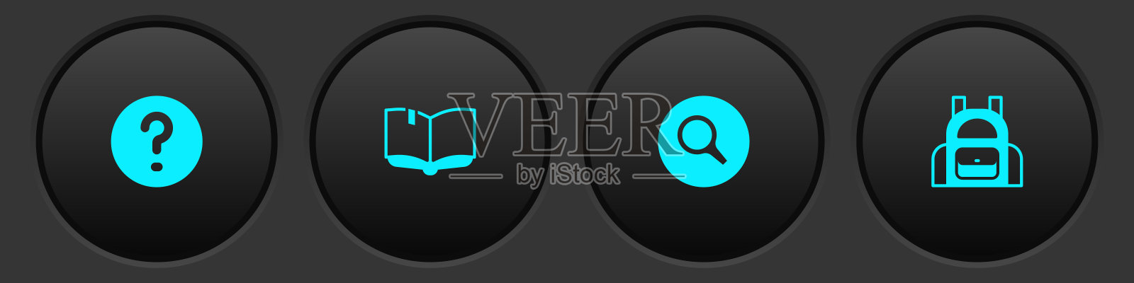 设置语音气泡与问题，打开的书，放大镜和学校背包图标。向量设计元素图片