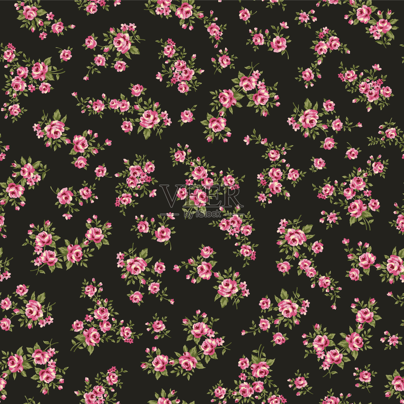 无缝图案与美丽的玫瑰花束，插画图片素材