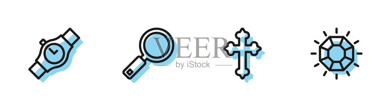 设置线基督教十字腕表放大插画图片素材