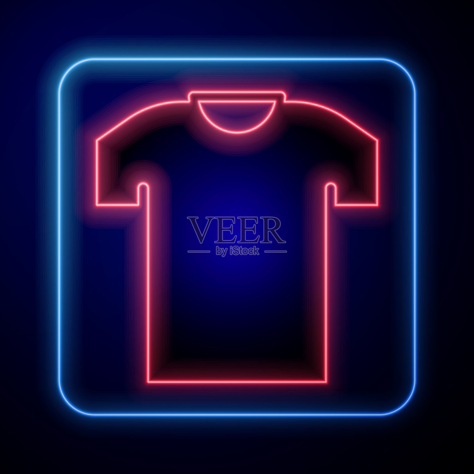 发光的霓虹灯t恤图标孤立在黑色上插画图片素材