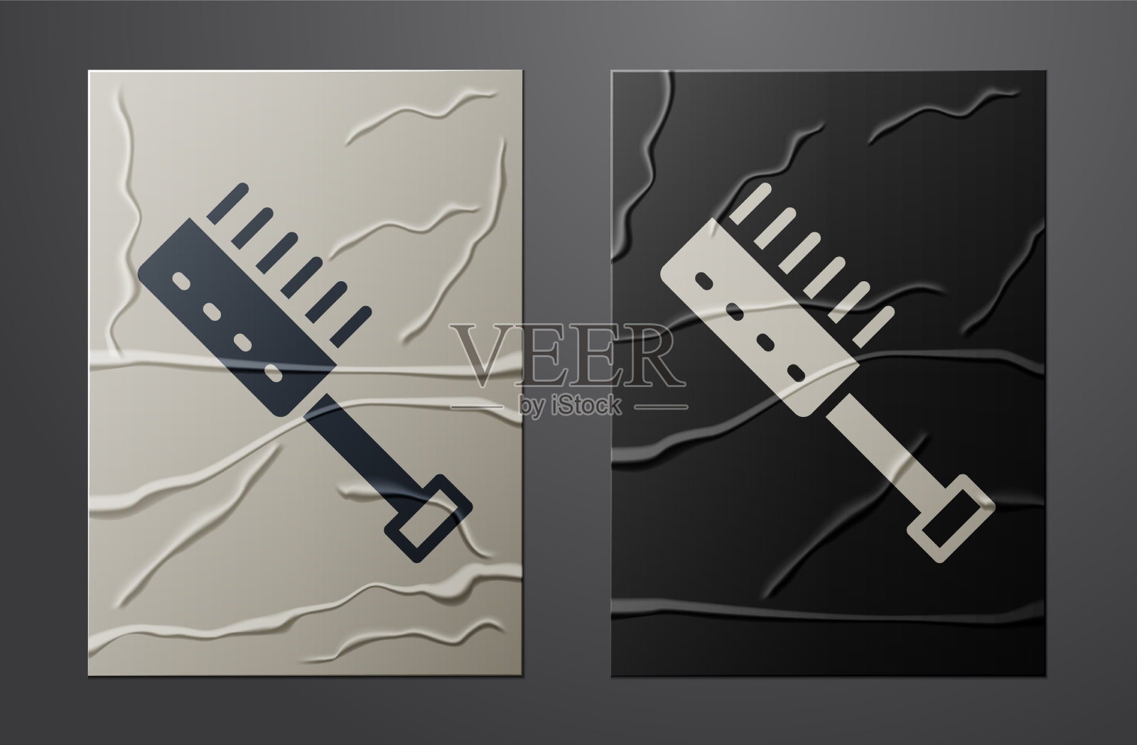 白色桑拿刷图标孤立在皱巴巴的纸上插画图片素材