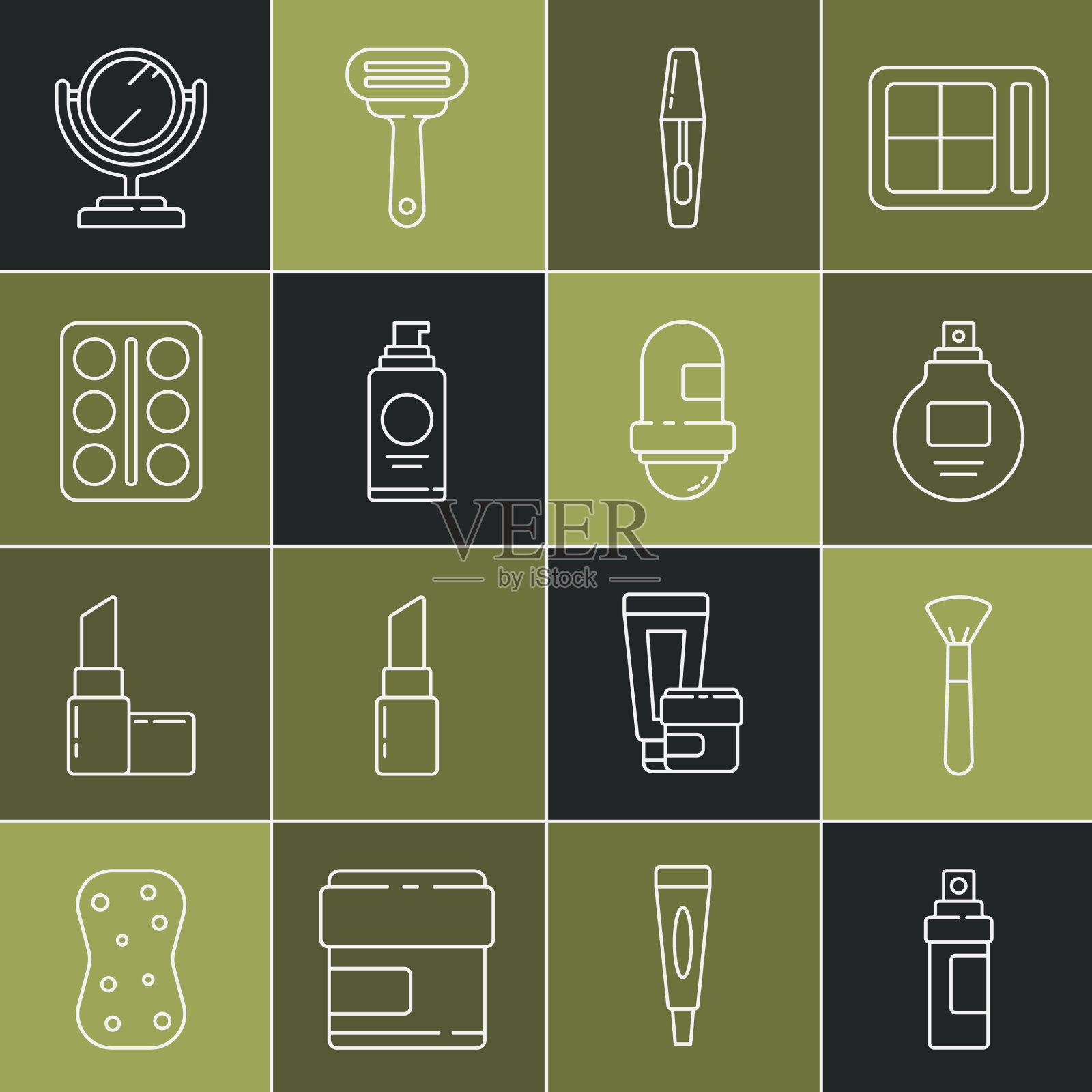 设置线香水化妆刷睫毛膏喷雾罐图标素材