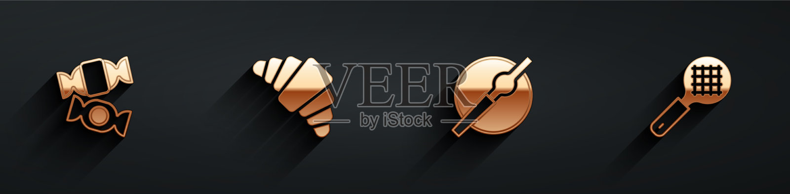 设置糖果牛角面包、香烟和茶叶过滤器图标素材