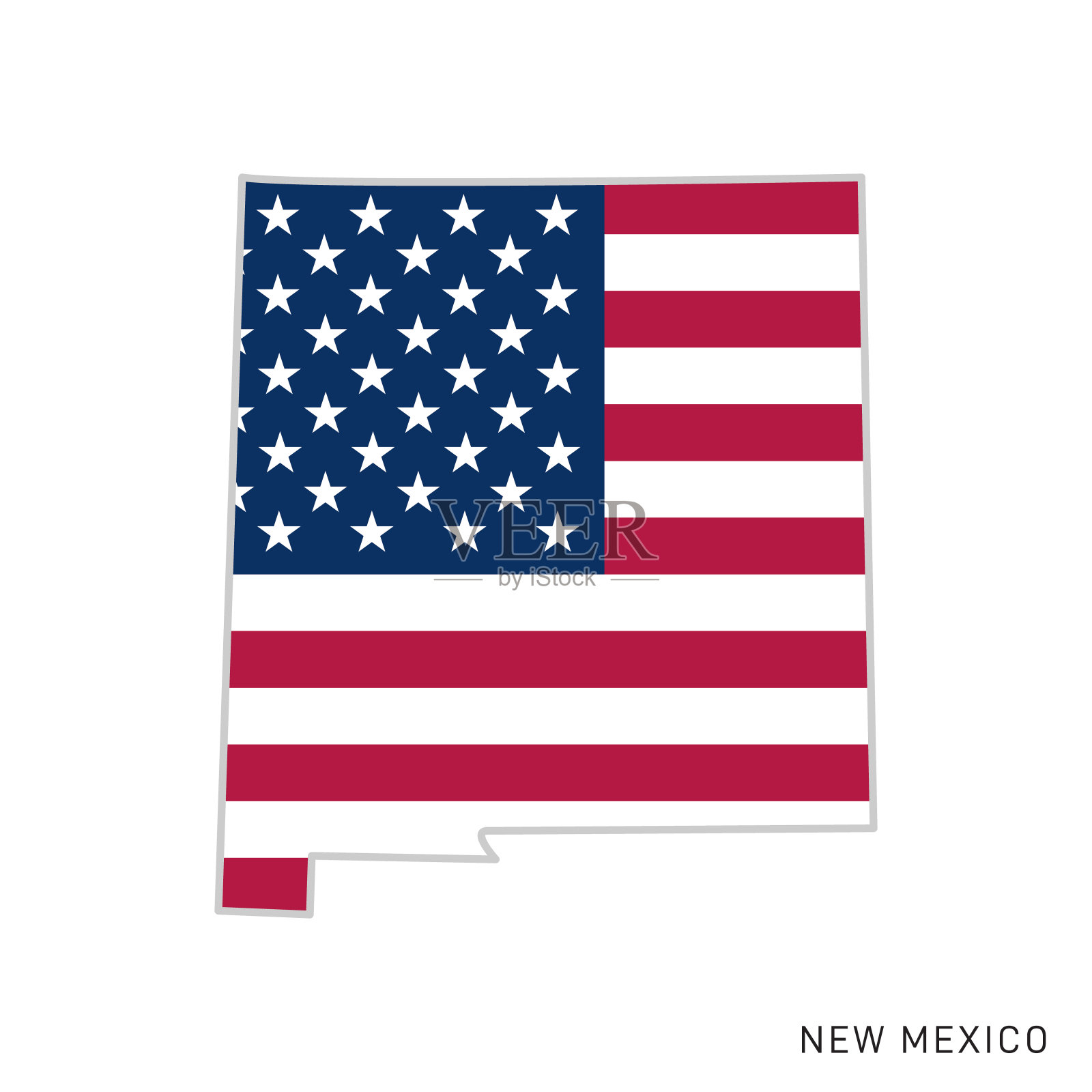 与美国国旗矢量股票插图设计模板的新墨西哥的地图。插画图片素材