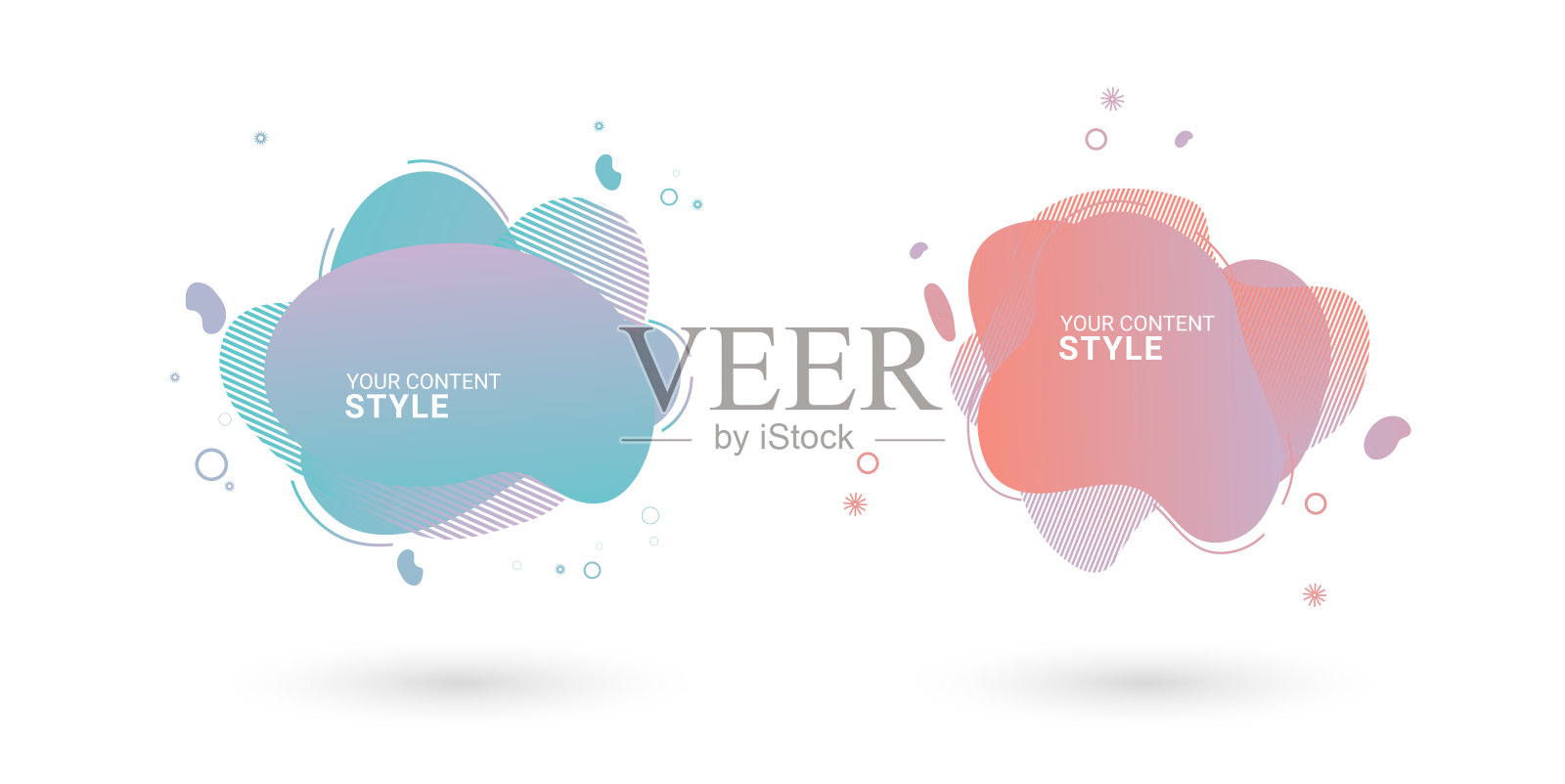 两个液体抽象元素设计梯度彩色风格和2个选项向量插图集使用横幅，演示，小册子，商业和金融元素在白色背景上插画图片素材