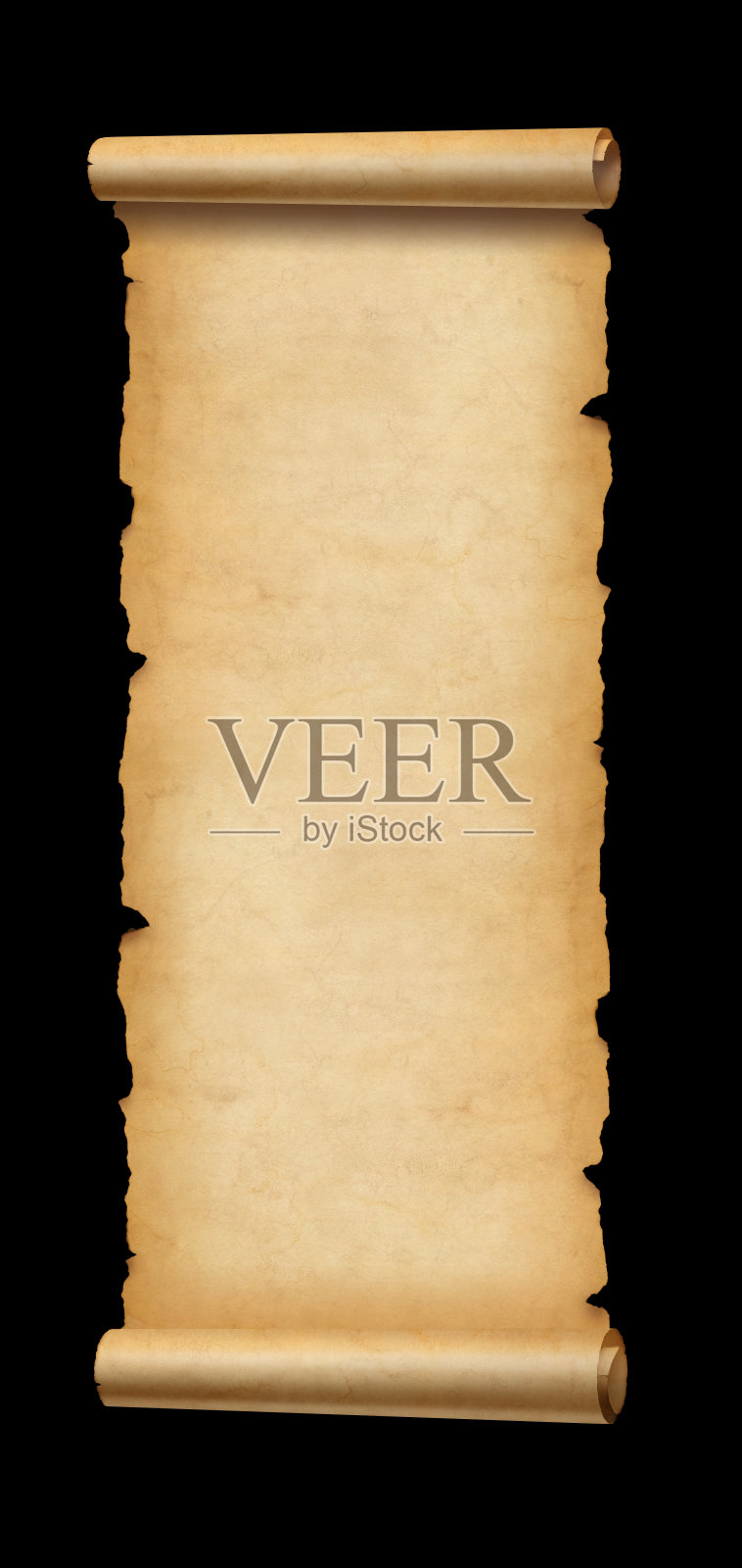 旧纸垂直横幅。羊皮卷孤立在黑色上照片摄影图片