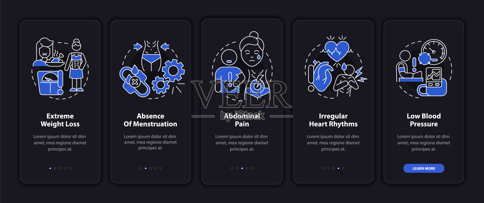 厌食症症状夜间模式登机移动应用程序屏幕插画图片素材