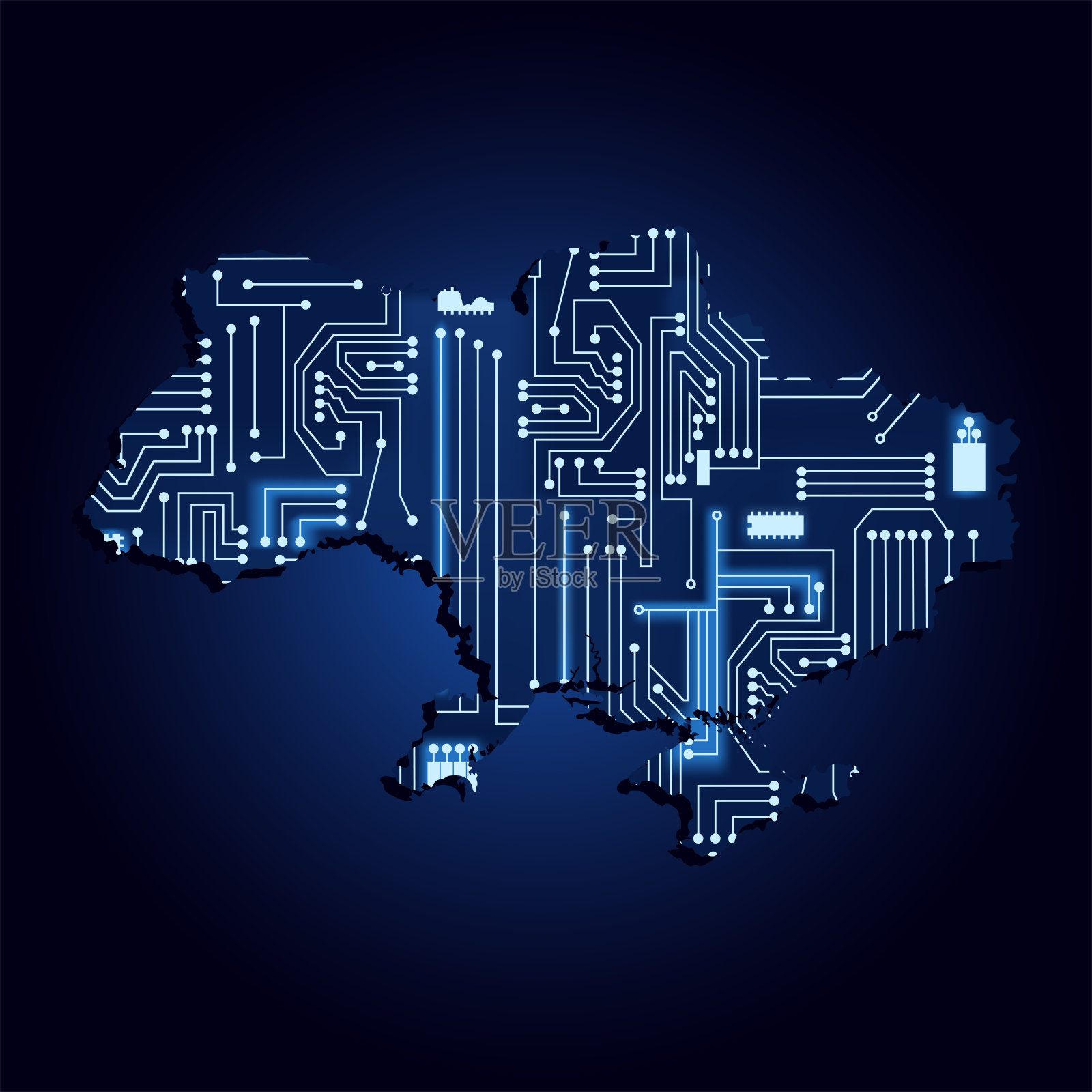 乌克兰地图与电子电路插画图片素材