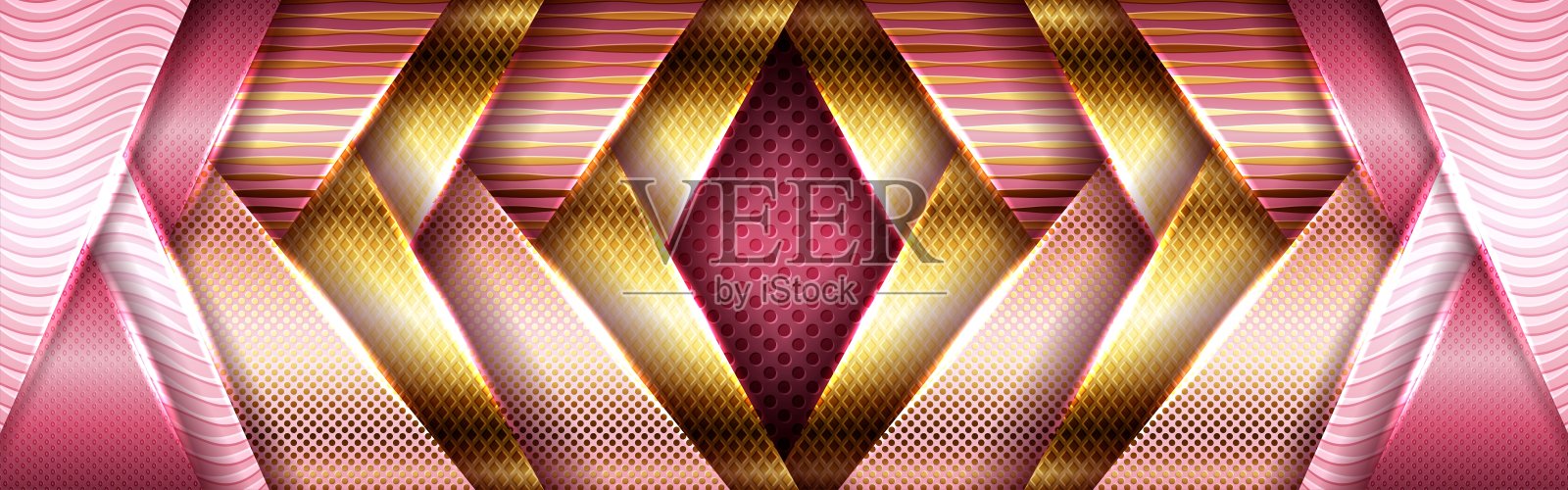 抽象金属金设计和粉色几何框架现代技术背景插画图片素材